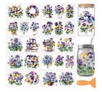 arricraft 10 Pcs Purple Flowers PVC Cup Transfer Stickers, Violets Pansies Flower Pattern UV Waterproof Cup Sticker for 16 oz Glasses Window Home Printing Decoration 24x11cm