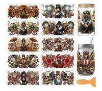 arricraft 10 Pcs Retro Gears Theme PVC Cup Transfer Stickers, Steampunk Gear with Fairy Pattern UV Waterproof Cup Sticker for 16 oz Glasses Window Home Printing Decoration 24x11cm