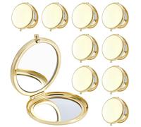 arricraft 10 Pcs Small Folding Makeup Pocket Mirror, Golden Double-Sided 1X/2X Magnifying Round Metal Mirrors for Women Travel Work Date