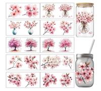 arricraft 10 Pcs Spring Theme UV DTF Cup Wrap Transfer Sticker, 10 Styles Cherry Blossom Rub on Stickers PVC Cup Wrap Waterproof Rub Decals for 16 OZ Glass Cups 9.4x4.3inch