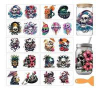 arricraft 10 Pcs Summer Skeleton Theme PVC Cup Transfer Stickers, Summer Gothic Skull Pattern UV Waterproof Cup Sticker Rub on Decal for 16 oz Glasses Window Home Printing Decoration 24x11cm