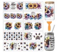 arricraft 10 Pcs Sunflower Pattern PVC Cup Transfer Stickers, Flower Star Paw UV Waterproof Cup Sticker Kit for 16 oz Glasses Window Home Printing Decoration