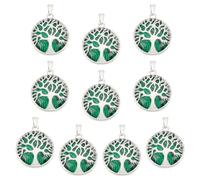 arricraft 10 Pcs Tree of Life Malachite Pendant, Platinum Flat Round Chakra Crystal Charm Natural Synthetic Gemstone Pendant for DIY Necklace Jewelry Making Gifts