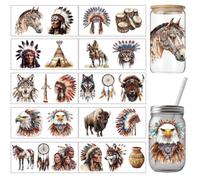 arricraft 10 Pcs Tribal Animals Pattern PVC Cup Transfer Stickers, Colorful Native American Style UV Waterproof Cup Sticker Kit for 16 oz Glasses Window Home Decoration