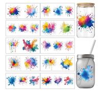 arricraft 10 Pcs Watercolor Theme Cup Printing UV Transfer Papers, 10 Styles Watercolor Splash PVC DIY Heat Transfer Stickers for 16 OZ Glass Cups Crafts 9.5x4.3inch