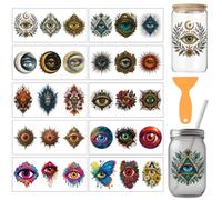 arricraft 10 Pcs Weird Eyes Theme PVC Cup Transfer Stickers, Moon Flower Trees Wings Eye Pattern UV Waterproof Cup Sticker for 16 oz Glasses Window Home Printing Decoration 24x11cm
