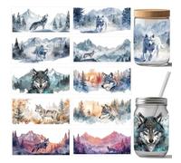 arricraft 10 Pcs Wild Wolf Snow Mountain Jungle-Cup Printing UV Transfer Papers, Waterproof Colorful Animal UV DTF Cup Wrap Stickers for 16 OZ Glass Cups Crafts, Gifts for Family and Friends