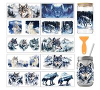 arricraft 10 Pcs Wolf Theme Cup Printing UV Transfer Papers, 10 Styles Watercolor Wolf and Snowy Mountains PVC DIY Heat Transfer Stickers for 16 OZ Glass Cups Crafts 9.5x4.3inch