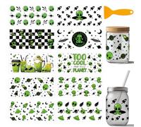 arricraft 10 Sheets Alien Theme UV DTF Cup Wrap for 16OZ Glass, Spaceship Cartoon Alien Space Planet UFO Rub on Decals PVC Transfer Stickers for DIY Cups Wood Funiture 24x11cm/9.4x4.3inch