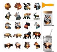 arricraft 10 Sheets Animal Theme PVC Cup Transfer Stickers, Sunset Landscape Animals Pattern UV Waterproof Cup Sticker Rub on Decal for 16 oz Glasses Window Home Printing Decoration 24x11cm