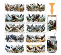 arricraft 10 Sheets Animal Theme UV DTF Cup Wrap for 16OZ Glass, Eagle Landscape Painting Rub on Decals PVC Transfer Stickers for DIY Cups Window Home Printing Decoration 24x11cm/9.4x4.3inch