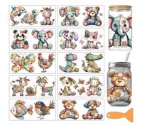 arricraft 10 Sheets Animal Theme UV DTF Cup Wrap for 16OZ Glass, Patchwork Fabric Cats Dogs Bears Rabbits Rub on Decals PVC Transfer Stickers for DIY Cups Wood Funiture 24x11cm/9.4x4.3inch