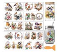 arricraft 10 Sheets Animal Theme UV DTF Cup Wrap for 16OZ Glass, Robin Bird Flower Alarm Clock Camera Books Patterns Rub on Decals PVC Transfer Stickers for DIY Cups Wood Funiture 24x11cm/9.4x4.3inch