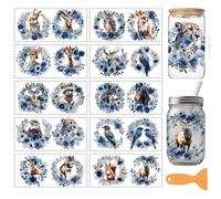 arricraft 10 Sheets Animals with Blue Wreath UV DTF Cup Wrap for 16OZ Glass, Fox Deer Eagle Bird Wolf Rub on Decals PVC Transfer Stickers for DIY Cups Wood Funiture 24x11cm/9.4x4.3inch