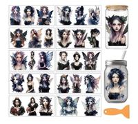 arricraft 10 Sheets Black Fairy Theme UV DTF Cup Wrap for 16OZ Glass, Gothic Style Dark Queen Pattern Rub on Decals PVC Transfer Stickers for DIY Cups Wood Funiture 24x11cm/9.4x4.3inch