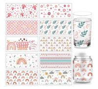 arricraft 10 Sheets Bohemian Styles UV DTF Cup Wrap Transfer Stickers, 11x24cm Pink Rainbow Mushrooms Rub on Transfers Decal for 16OZ Glass Cups Furniture Craft Wood DIY Crafts