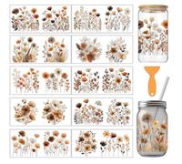 arricraft 10 Sheets Bohemian Wildflowers UV DTF Cup Wrap for 16OZ Glass, Floral Plants Beautiful Flowers Rub on Decals PVC Transfer Stickers for DIY Cups Wood Funiture 24x11cm/9.4x4.3inch