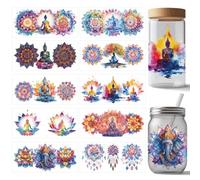 arricraft 10 Sheets Buddha UV DTF Cup Wrap for 16OZ Glass, Colorful Lotus Mandala Elephant Rub on Decals Yoga Transfer Stickers for DIY Bottles Containers Wooden Fish Buddhism Supplies