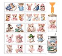 arricraft 10 Sheets Cartoon Mouse Theme UV DTF Cup Wrap for 16OZ Glass, Cute Old Mouse Rub on Decals PVC Transfer Stickers for DIY Cups Window Home Printing Decoration 24x11cm/9.4x4.3inch