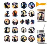arricraft 10 Sheets Cat Theme UV DTF Cup Wrap for 16OZ Glass, Night Sky Black Cat Rub on Decals PVC Transfer Stickers for DIY Cups Wood Funiture 24x11cm/9.4x4.3inch