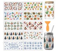 arricraft 10 Sheets Christmas Theme UV DTF Cup Wrap for 16OZ Glass, Christmas Sweater Gloves Tree Snowflake Animals Rub on Decals PVC Transfer Stickers for DIY Cups Wood Funiture Christmas Supplies