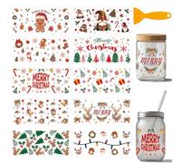 arricraft 10 Sheets Christmas Theme UV DTF Cup Wrap for 16OZ Glass, Santa Dwarf Deer Snowman Gingerbread Man Rub on Decals PVC Transfer Stickers for DIY Cups Wood Funiture Christmas Supplies