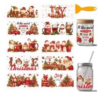 arricraft 10 Sheets Christmas Theme UV DTF Cup Wrap for 16OZ Glass, Santa Dwarf Deer Snowman Truck Gift Boxs Rub on Decals PVC Transfer Stickers for DIY Cups Wood Funiture Christmas Supplies
