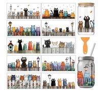 arricraft 10 Sheets Colorful Cats UV DTF Cup Wrap for 16OZ Glass, Fence Humorous Cat and Garden Scene Rub on Decals PVC Transfer Stickers for DIY Cups Wood Funiture 24x11cm/9.4x4.3inch