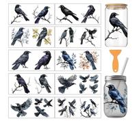 arricraft 10 Sheets Colorful Crow UV DTF Cup Wrap for 16OZ Glass, Watercolor Gothic Crow Branches Plant Leaves Rub on Decals PVC Transfer Stickers for DIY Cups Wood Funiture 24x11cm/9.4x4.3inch