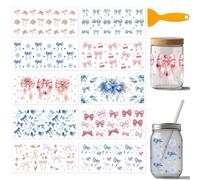 arricraft 10 Sheets Cup Wrap Transfer Stickers, Watercolor Bowknots Themed Patterns Rub on Transfers PVC UV DTF DIY Transfer Paper for Glass Water Bottle Decoration 9.5x4.3 Inches