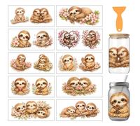 arricraft 10 Sheets Cup Wrap Transfer Stickers, Watercolor Hand Drawn Sloth Patterns Rub on Transfers PVC UV DTF DIY Transfer Paper for Glass Water Bottle Decoration 9.5x4.3 Inches