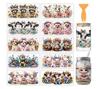 arricraft 10 Sheets Cute Animals UV DTF Cup Wrap for 16OZ Glass, Animal-Shaped Flowerbeds Rub on Decals PVC Transfer Stickers for DIY Cups Wood Funiture 24x11cm/9.4x4.3inch