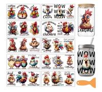 arricraft 10 Sheets Cute Chicks Theme UV DTF Cup Wraps, 10 Styles Farm Chicks PVC Transfer Stickers Waterproof Rub Decals for 16 OZ Glass Cups Crafts 9.5x4.3Inch