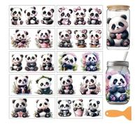arricraft 10 Sheets Cute Panda Theme UV DTF Cup Wrap for 16OZ Glass, Pandas Bamboo Flowers Patterns Rub on Decals PVC Transfer Stickers for DIY Cups Wood Funiture 24x11cm/9.4x4.3inch