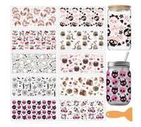 arricraft 10 Sheets Cute Skull Theme UV DTF Cup Wrap for 16OZ Glass, Dark Aesthetics Skull Bat Rub on Decals PVC Transfer Stickers for DIY Cups Window Home Printing Decoration 24x11cm/9.4x4.3inch