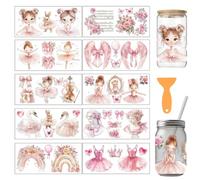 arricraft 10 Sheets Elegant Pink Ballerina UV DTF Cup Wrap, Pearl Angel Wings Rabbit Flower Patterns Rub on Decals PVC Transfer Glass Sticker for Women DIY 16OZ Cups Furniture Wood
