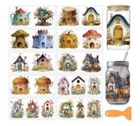 arricraft 10 Sheets Fairy House Theme UV DTF Cup Wrap for 16OZ Glass, Fairy Tale Cottage Rub on Decals PVC Transfer Stickers for DIY Cups Window Home Printing Decoration 24x11cm/9.4x4.3inch