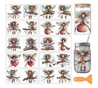 arricraft 10 Sheets Fairy Theme UV DTF Cup Wrap for 16OZ Glass, Love Jungle Wings Elf Rub on Decals PVC Transfer Stickers for DIY Cups Wood Funiture 24x11cm/9.4x4.3inch