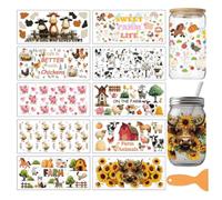 arricraft 10 Sheets Farm Animals Theme UV DTF Cup Wraps, 10 Styles Highland Cow Chicken Pig PVC Transfer Stickers Waterproof Rub Decals for 16 OZ Glass Cups Crafts 9.5x4.3Inch