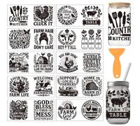 arricraft 10 Sheets Farm Theme UV DTF Cup Wrap for 16OZ Glass, Black Farm Animals Farmhouse Flowers Rub on Decals PVC Transfer Stickers for DIY Cups Wood Funiture 24x11cm/9.4x4.3inch