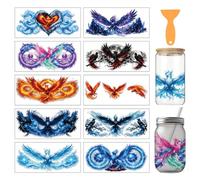 arricraft 10 Sheets Fire Ice Phoenix Theme PVC Cup Transfer Stickers, Heart Fantasy Bird Pattern UV Waterproof Cup Sticker Rub on Decal for 16 oz Glasses Window Home Printing Decoration 24x11cm