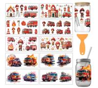 arricraft 10 Sheets Fire Truck UV DTF Cup Wrap for 16OZ Glass, Male and Female Firefighter Burning House Rub on Decals PVC Transfer Stickers for DIY Cups Wood Funiture 24x11cm/9.4x4.3inch