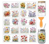 arricraft 10 Sheets Flower Theme UV DTF Cup Wraps, 10 Styles Plants Flowers Butterfly Dragonfly PVC Transfer Stickers Waterproof Rub Decals for 16 OZ Glass Cups Crafts 9.5x4.3Inch