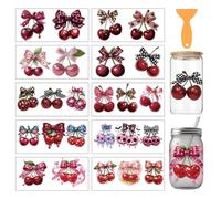 arricraft 10 Sheets Fruit Theme UV DTF Cup Wrap for 16OZ Glass, Bow Cherry Rub on Decals PVC Transfer Stickers for DIY Cups Window Home Printing Decoration 24x11cm/9.4x4.3inch