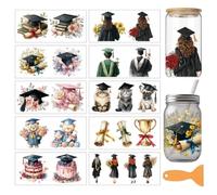 arricraft 10 Sheets Graduation Theme UV DTF Cup Wrap for 16OZ Glass, Graduation Caps Bouquets Cakes Cats Patterns Rub on Decals PVC Transfer Stickers for DIY Cups Wood Funiture 24x11cm/9.4x4.3inch