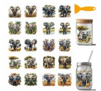 arricraft 10 Sheets Grassland Animals UV DTF Cup Wrap for 16OZ Glass, Strong Elephant Rub on Decals PVC Transfer Stickers for DIY Cups Wood Funiture 24x11cm/9.4x4.3inch