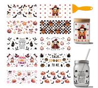 arricraft 10 Sheets Halloween UV DTF Cup Wrap for 16OZ Glass, Pumpkin Bats Ghost Skull Butterfly Rub on Decals PVC Transfer Stickers for DIY Cups Wood Funiture Halloween Supplies