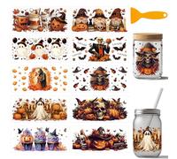 arricraft 10 Sheets Halloween UV DTF Cup Wrap for 16OZ Glass, Pumpkin Bats Skull Head Butterfly Rub on Decals PVC Transfer Stickers for DIY Cups Wood Funiture Halloween Supplies