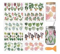 arricraft 10 Sheets Leaf Theme UV DTF Cup Wrap for 16OZ Glass, Tropical Leaves Rub on Decals PVC Transfer Stickers for DIY Cups Window Home Printing Decoration 24x11cm/9.4x4.3inch