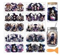 arricraft 10 Sheets Magic Theme UV DTF Cup Wrap for 16OZ Glass, Skull Butterfly Crystal Patterns Rub on Decals PVC Transfer Stickers for DIY Cups Wood Funiture 24x11cm/9.4x4.3inch
